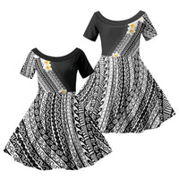 Tahiti Plumeria Tribal Pattern Family Matching Mermaid Dress and Hawaiian Shirt Wave Style Black LT05 Daughter's Dress Black - Polynesian Pride