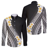 Tahiti Plumeria Tribal Pattern Family Matching Short Sleeve Bodycon Dress and Hawaiian Shirt Wave Style Black LT05 Dad's Shirt - Long Sleeve Black - Polynesian Pride