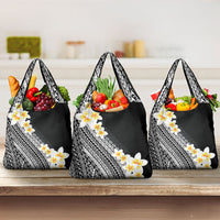 Tahiti Plumeria Tribal Pattern Grocery Bag Wave Style Black LT05 3-pack One Size Black - Polynesian Pride