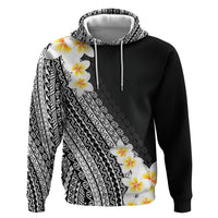 Tahiti Plumeria Tribal Pattern Hoodie Wave Style Black