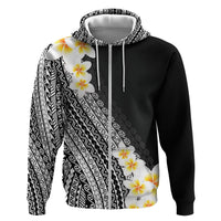 Tahiti Plumeria Tribal Pattern Hoodie Wave Style Black