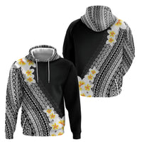 Tahiti Plumeria Tribal Pattern Hoodie Wave Style Black