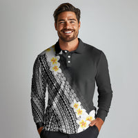 Tahiti Plumeria Tribal Pattern Long Sleeve Polo Shirt Wave Style Black LT05 - Polynesian Pride