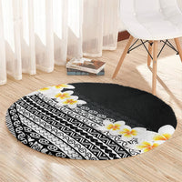Tahiti Plumeria Tribal Pattern Round Carpet Wave Style Black LT05 - Polynesian Pride