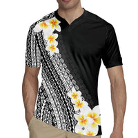 Tahiti Plumeria Tribal Pattern Rugby Jersey Wave Style Black LT05 - Polynesian Pride