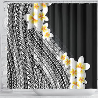 Tahiti Plumeria Tribal Pattern Shower Curtain Wave Style Black LT05 - Polynesian Pride