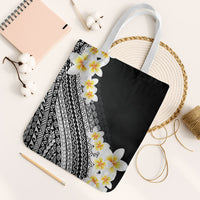 Tahiti Plumeria Tribal Pattern Tote Bag Wave Style Black LT05 White Strap One Size Black - Polynesian Pride