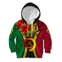 Vanuatu Kid Hoodie Vanuatuan Coat Of Arms Mix Pig Tusk Poynesian Pattern LT05 Hoodie Reggae - Polynesian Pride