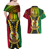 Personalized Vanuatu Couples Matching Off Shoulder Maxi Dress and Hawaiian Shirt Vanuatuan Coat Of Arms Mix Pig Tusk Poynesian Pattern LT05 - Polynesian Pride