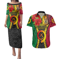 Personalized Vanuatu Couples Matching Puletasi Dress and Hawaiian Shirt Vanuatuan Coat Of Arms Mix Pig Tusk Poynesian Pattern LT05 Reggae - Polynesian Pride