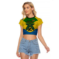 Vanuatu Malampa Province Raglan Cropped T Shirt Coat Of Arms And Namele Fern Polynesian Pattern LT05 Female Yellow - Polynesian Pride
