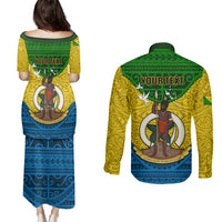 Personalized Vanuatu Malampa Province Couples Matching Puletasi Dress and Long Sleeve Button Shirts Coat Of Arms And Namele Fern Polynesian Pattern LT05 - Polynesian Pride