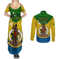 Personalized Vanuatu Malampa Province Couples Matching Summer Maxi Dress and Long Sleeve Button Shirts Coat Of Arms And Namele Fern Polynesian Pattern LT05 - Polynesian Pride