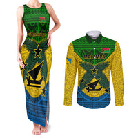 Personalized Vanuatu Malampa Province Couples Matching Tank Maxi Dress and Long Sleeve Button Shirts Coat Of Arms And Namele Fern Polynesian Pattern LT05 Yellow - Polynesian Pride