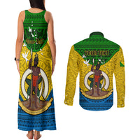 Personalized Vanuatu Malampa Province Couples Matching Tank Maxi Dress and Long Sleeve Button Shirts Coat Of Arms And Namele Fern Polynesian Pattern LT05 - Polynesian Pride