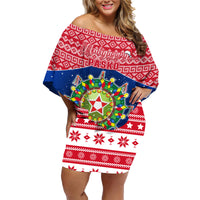 Personalised Philippines Christmas Family Matching Off Shoulder Short Dress and Hawaiian Shirt Filipino Parol Maligayang Pasko LT05 Mom's Dress Red - Polynesian Pride
