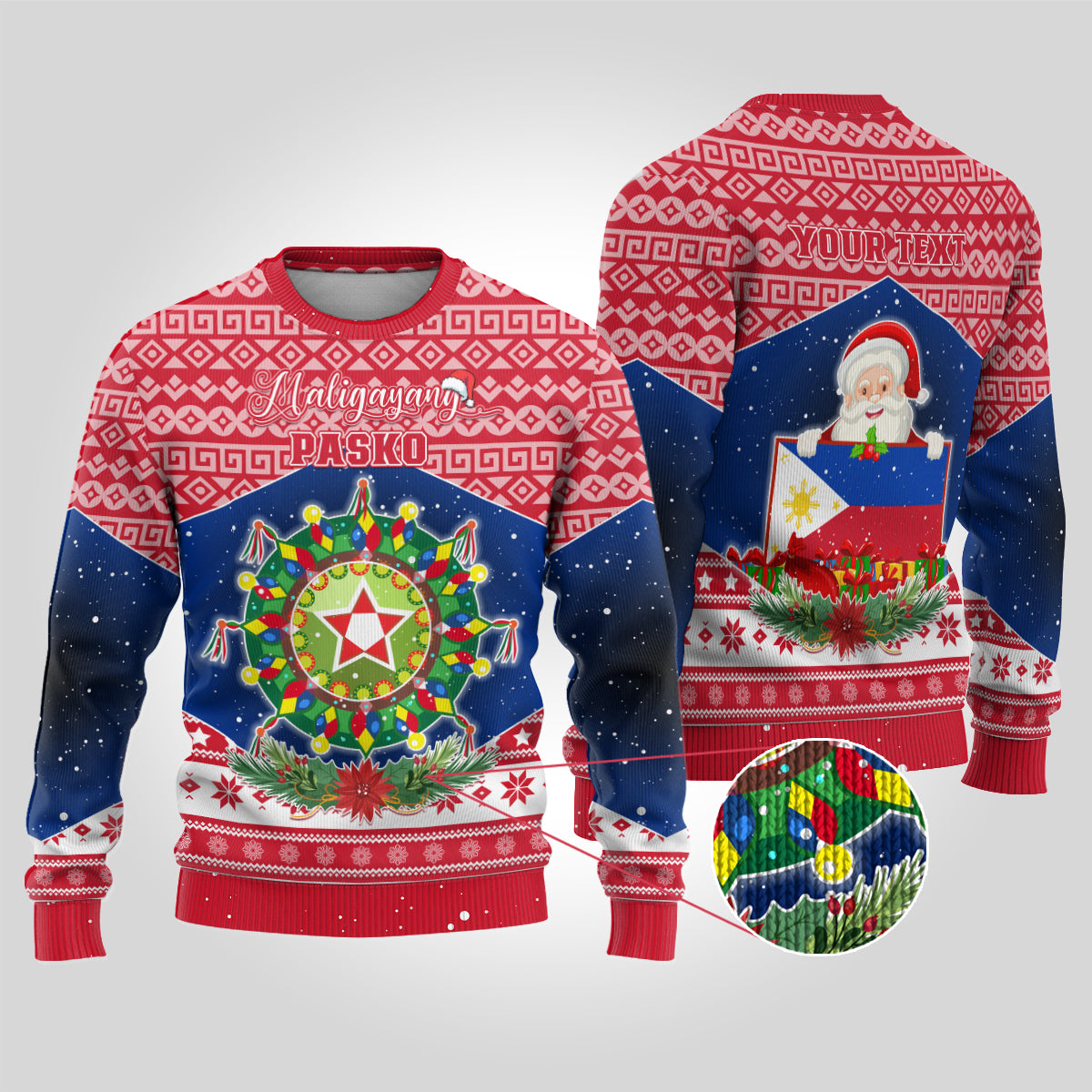 Personalised Philippines Christmas Ugly Christmas Sweater Filipino Parol Maligayang Pasko LT05 Red - Polynesian Pride