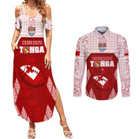 Custom Tonga Rugby Couples Matching Summer Maxi Dress and Long Sleeve Button Shirt 2023 Pacific Championships Kupesi Ngatu Mate Maa LT05 Red - Polynesian Pride