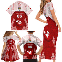 Custom Tonga Rugby Family Matching Short Sleeve Bodycon Dress and Hawaiian Shirt 2023 Pacific Championships Kupesi Ngatu Mate Maa LT05 - Polynesian Pride