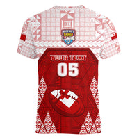 Custom Tonga Rugby Women V Neck T Shirt 2023 Pacific Championships Kupesi Ngatu Mate Maa LT05 - Polynesian Pride