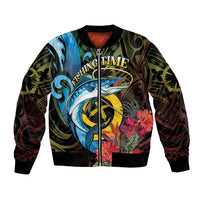 Vanuatu Fishing Bomber Jacket It's Time To Fish LT05 Unisex Black - Polynesian Pride