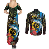 Vanuatu Fishing Couples Matching Summer Maxi Dress and Long Sleeve Button Shirt It's Time To Fish