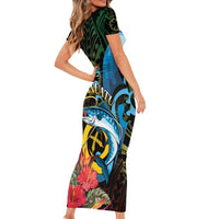 Vanuatu Fishing Short Sleeve Bodycon Dress It's Time To Fish LT05 - Polynesian Pride