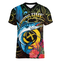 Vanuatu Fishing Women V-Neck T-Shirt It's Time To Fish