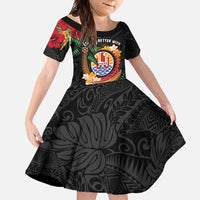Personalised French Polynesia Outrigger Canoe Race Family Matching Summer Maxi Dress and Hawaiian Shirt Tropical Vibe LT05 Daughter's Dress Black - Polynesian Pride
