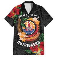 Personalised French Polynesia Outrigger Canoe Race Family Matching Summer Maxi Dress and Hawaiian Shirt Tropical Vibe LT05 Dad's Shirt - Short Sleeve Black - Polynesian Pride