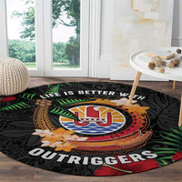 French Polynesia Outrigger Canoe Race Round Carpet Tropical Vibe LT05 - Polynesian Pride