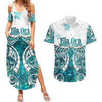 New Zealand Aotearoa Kia Ora Couples Matching Summer Maxi Dress and Hawaiian Shirt Paua Shell Maori Silver Fern LT05 Turquoise - Polynesian Pride