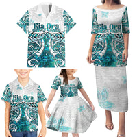 New Zealand Aotearoa Kia Ora Family Matching Puletasi and Hawaiian Shirt Paua Shell Maori Silver Fern LT05 - Polynesian Pride