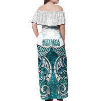 New Zealand Aotearoa Kia Ora Off Shoulder Maxi Dress Paua Shell Maori Silver Fern LT05 - Polynesian Pride