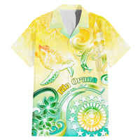 Personalised Cook Islands Kia Orana Family Matching Mermaid Dress and Hawaiian Shirt Polynesian Turtle With Circle Stars LT05 Dad's Shirt - Short Sleeve Yellow - Polynesian Pride