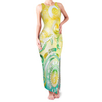 Personalised Cook Islands Kia Orana Family Matching Tank Maxi Dress and Hawaiian Shirt Polynesian Turtle With Circle Stars LT05 Mom's Dress Yellow - Polynesian Pride