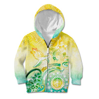 Personalised Cook Islands Kia Orana Kid Hoodie Polynesian Turtle With Circle Stars LT05 Zip Hoodie Yellow - Polynesian Pride