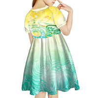 Personalised Cook Islands Kia Orana Kid Short Sleeve Dress Polynesian Turtle With Circle Stars LT05 - Polynesian Pride