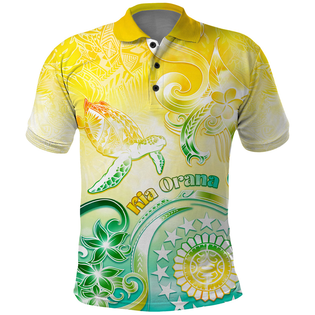 Personalised Cook Islands Kia Orana Polo Shirt Polynesian Turtle With Circle Stars LT05 Yellow - Polynesian Pride