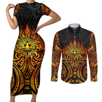 New Zealand Tamanuitera The Sun Couples Matching Short Sleeve Bodycon Dress and Long Sleeve Button Shirt Maori Pattern