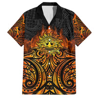 New Zealand Tamanuitera The Sun Family Matching Off Shoulder Short Dress and Hawaiian Shirt Maori Pattern LT05 Dad's Shirt - Short Sleeve Orange - Polynesian Pride