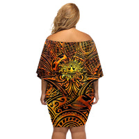 New Zealand Tamanuitera The Sun Off Shoulder Short Dress Maori Pattern