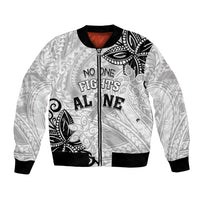 Personalised Polynesia Brain Cancer Bomber Jacket No One Fights Alone LT05 Unisex White - Polynesian Pride