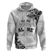 Personalised Polynesia Brain Cancer Hoodie No One Fights Alone LT05 Zip Hoodie White - Polynesian Pride