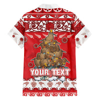 Personalised New Zealand Christmas In July Family Matching Off The Shoulder Long Sleeve Dress and Hawaiian Shirt Maori Kiwi Xmas Tree - Red