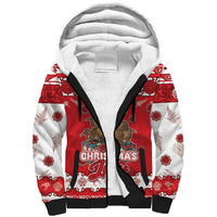 Personalised New Zealand Christmas In July Sherpa Hoodie Maori Kiwi Xmas Tree - Red