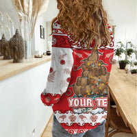 Personalised New Zealand Christmas In July Women Casual Shirt Maori Kiwi Xmas Tree - Red