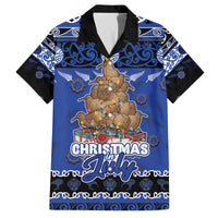 Personalised New Zealand July Christmas Family Matching Puletasi and Hawaiian Shirt Maori Kiwi Xmas Tree - Blue