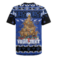 Personalised New Zealand July Christmas Rugby Jersey Maori Kiwi Xmas Tree - Blue