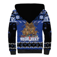 Personalised New Zealand July Christmas Sherpa Hoodie Maori Kiwi Xmas Tree - Blue